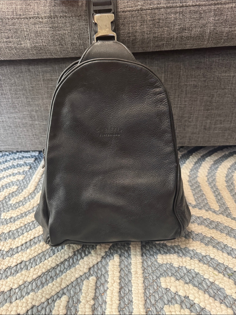 Vintage Cuoieria Fiorentina Black Italian Leather Convertible Backpack Sling Bag